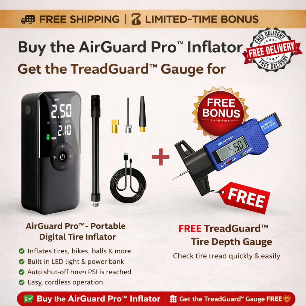 AirGuard Pro™ – Portable Digital Tire Inflator with LED Light & Power Bank
