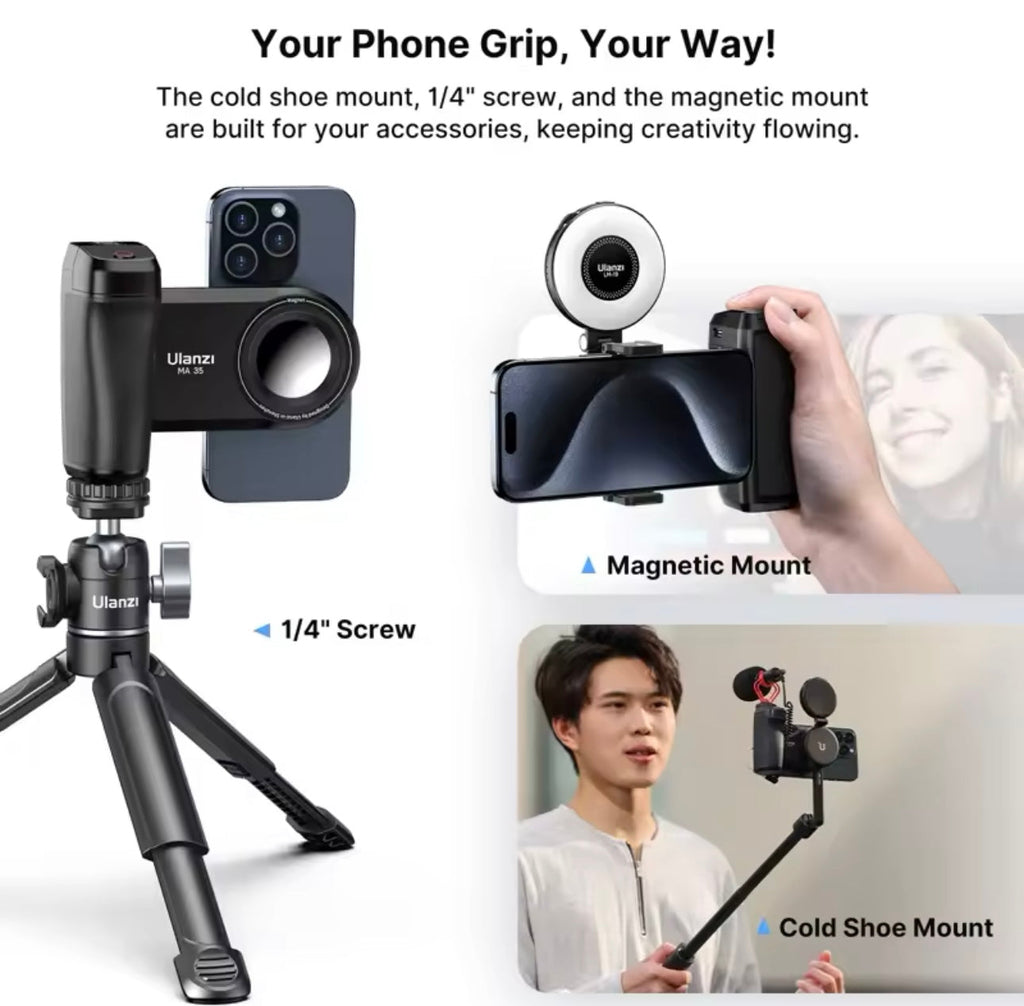PhonePro MagSafe Bluetooth Camera Grip & Selfie Stabilizer – Ultimate Smartphone Handle for Smooth Vertical & Horizontal Shooting