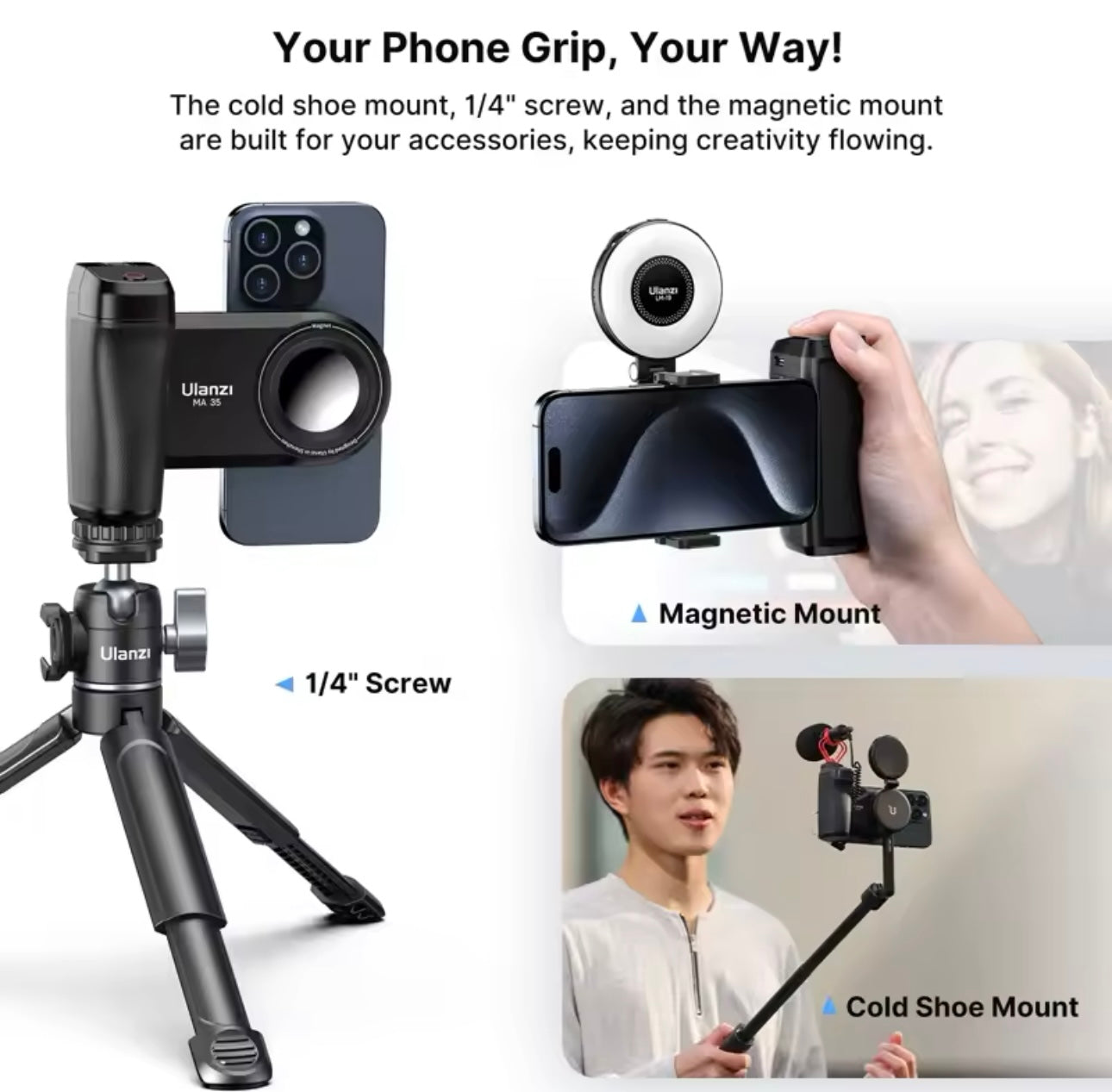PhonePro MagSafe Bluetooth Camera Grip & Selfie Stabilizer – Ultimate Smartphone Handle for Smooth Vertical & Horizontal Shooting