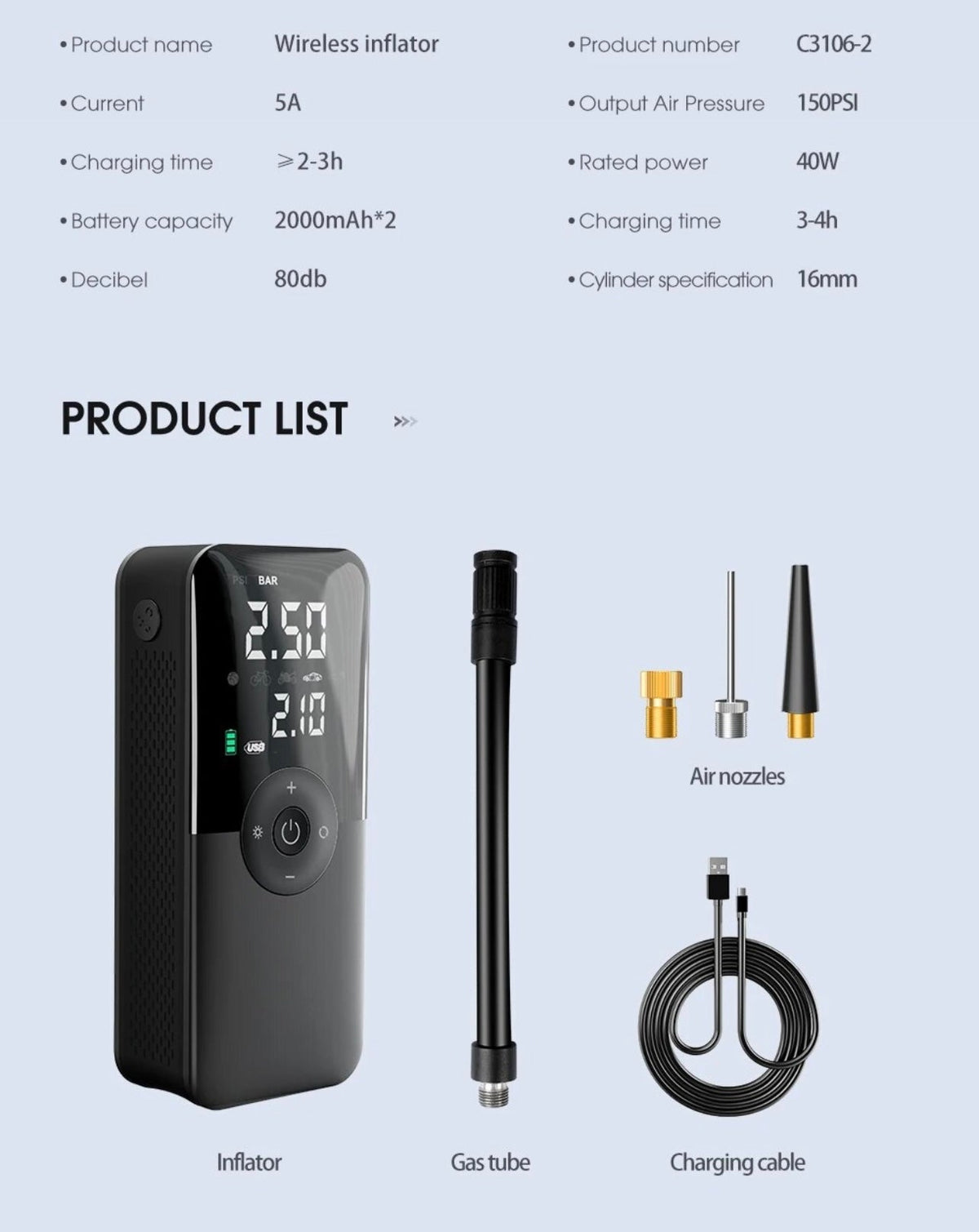 AirGuard Pro™ – Portable Digital Tire Inflator with LED Light & Power Bank