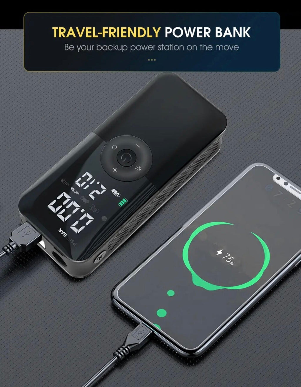 AirGuard Pro™ – Portable Digital Tire Inflator with LED Light & Power Bank
