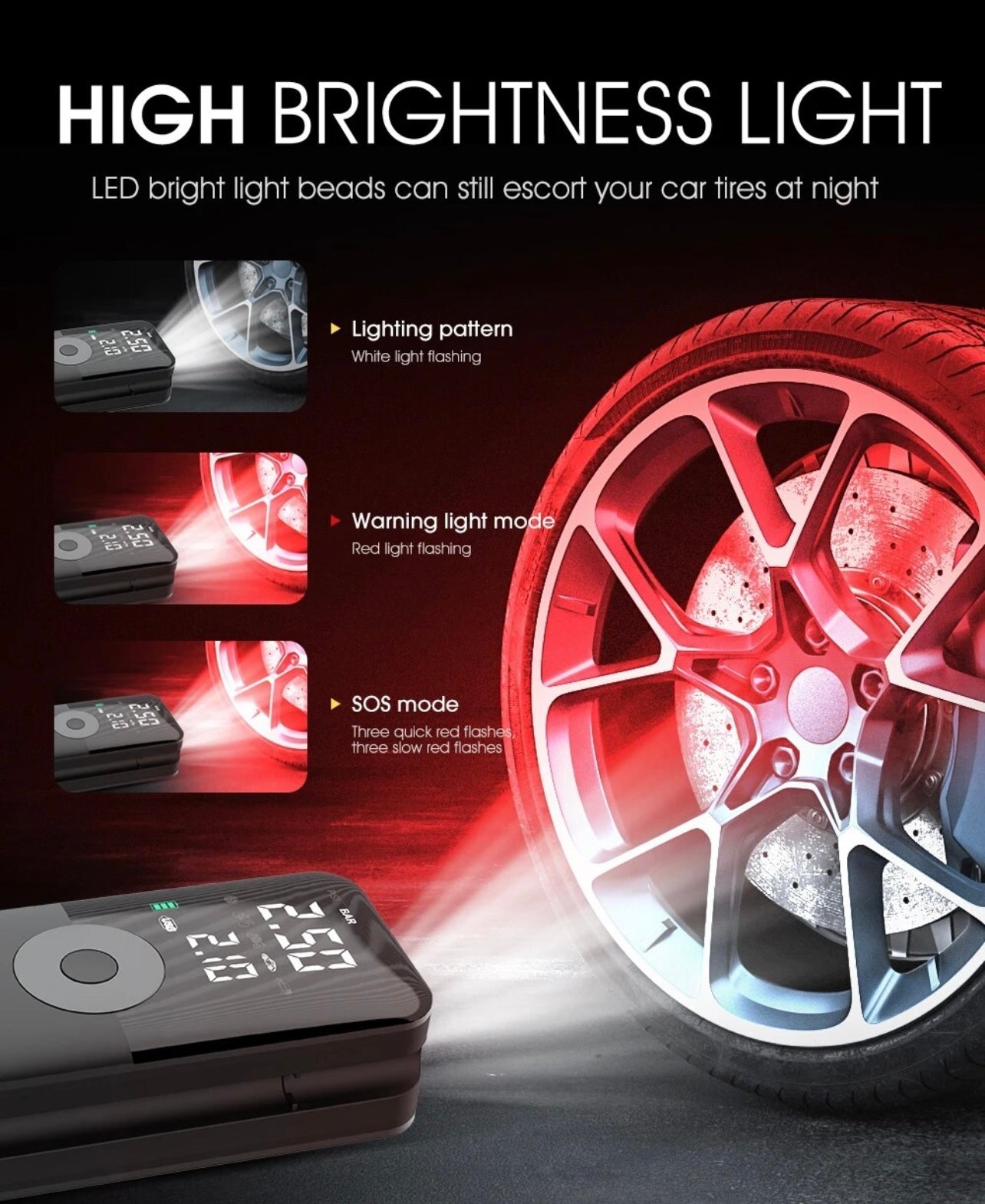 AirGuard Pro™ – Portable Digital Tire Inflator with LED Light & Power Bank