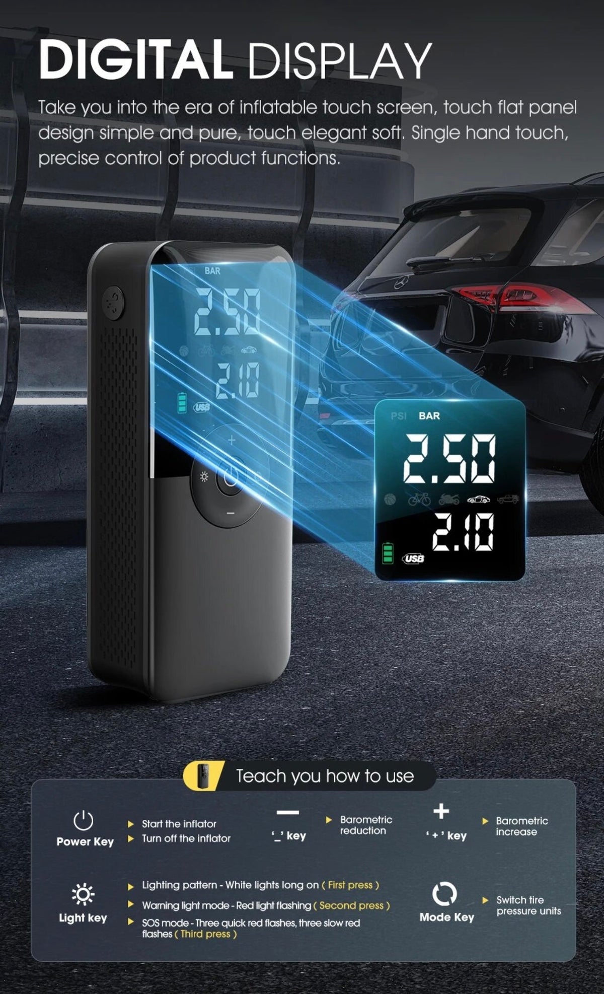 AirGuard Pro™ – Portable Digital Tire Inflator with LED Light & Power Bank