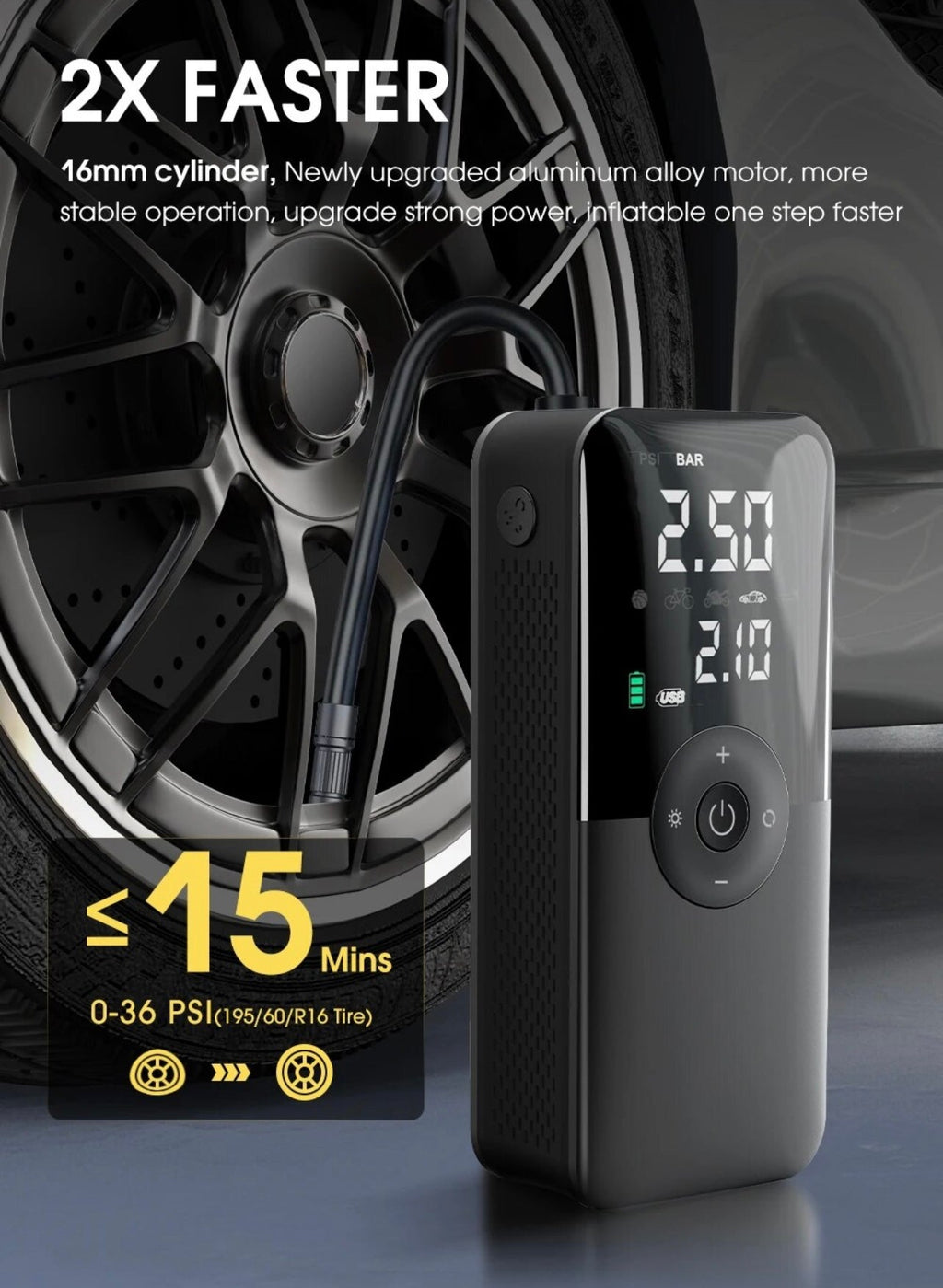 AirGuard Pro™ – Portable Digital Tire Inflator with LED Light & Power Bank