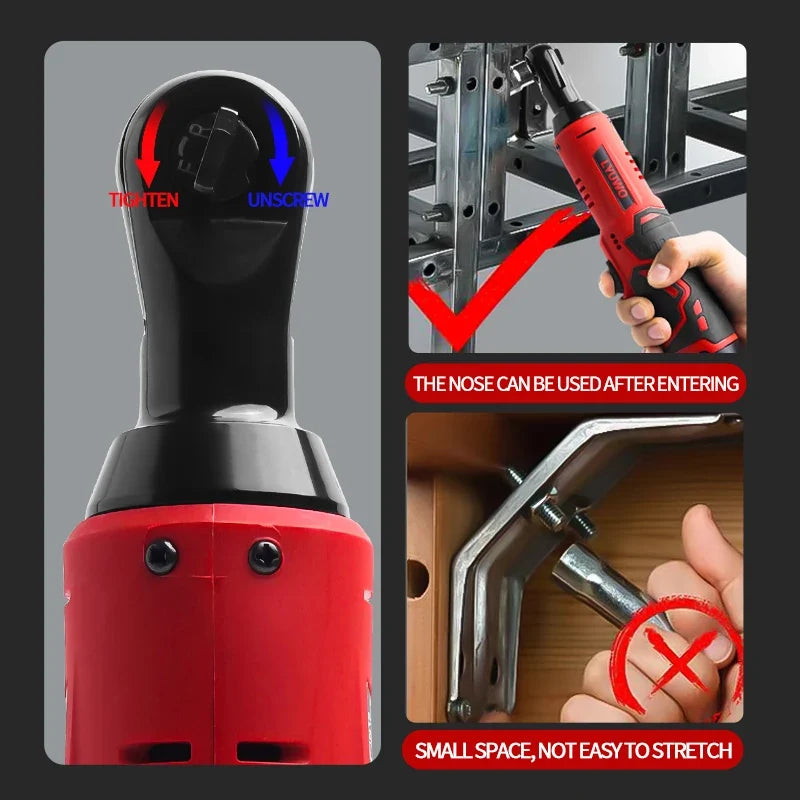 12V Cordless Right Angle Electric Ratchet 45NM 3/8 Inch + FREE Carry case + 4 Sockets FREE
