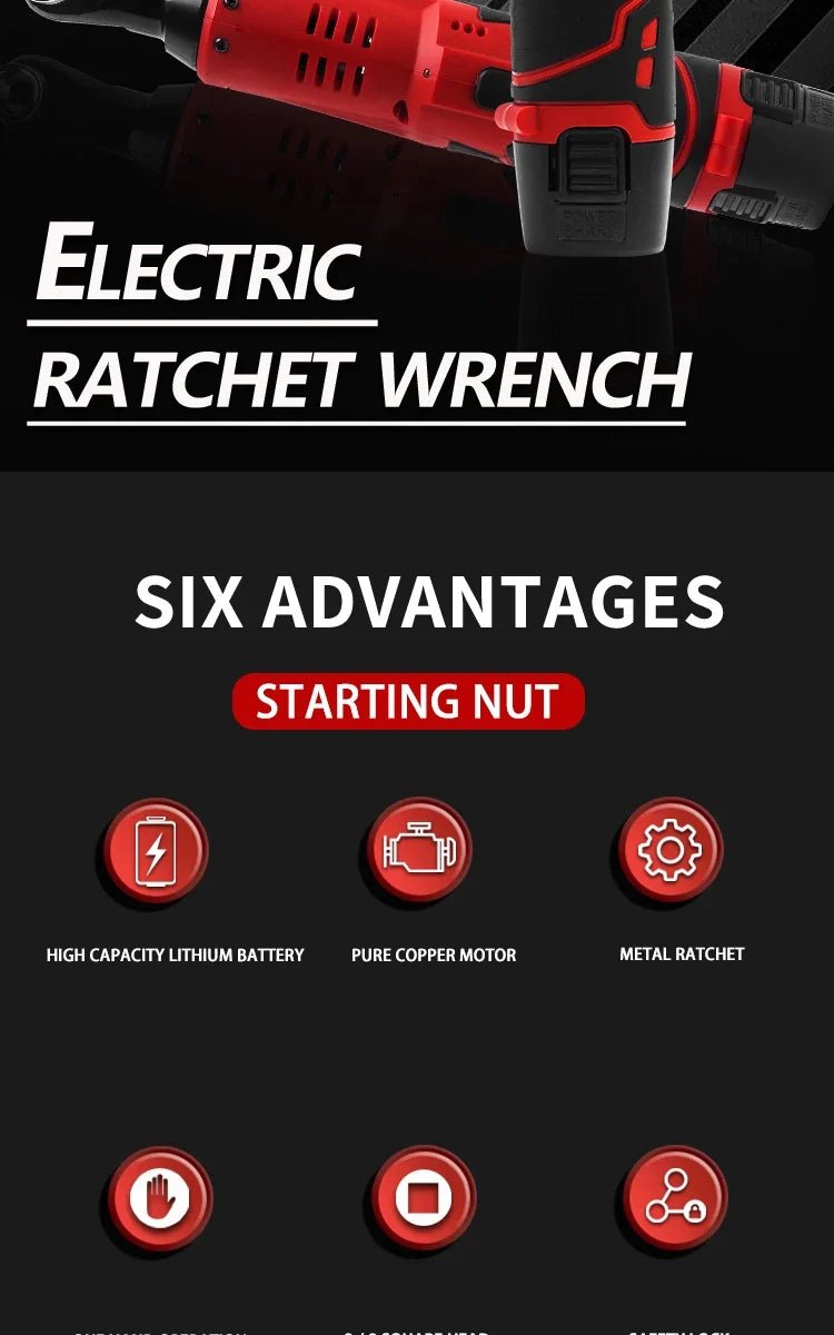 12V Cordless Right Angle Electric Ratchet 45NM 3/8 Inch + FREE Carry case + 4 Sockets FREE