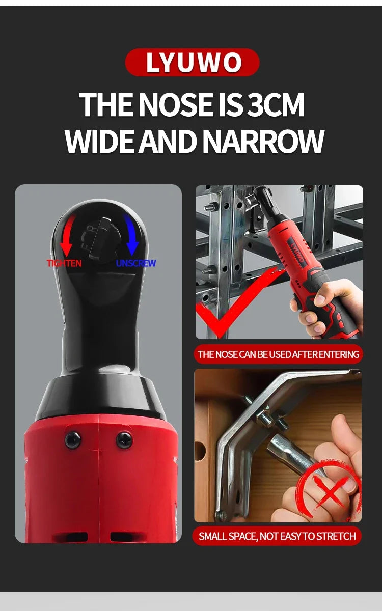 12V Cordless Right Angle Electric Ratchet 45NM 3/8 Inch + FREE Carry case + 4 Sockets FREE