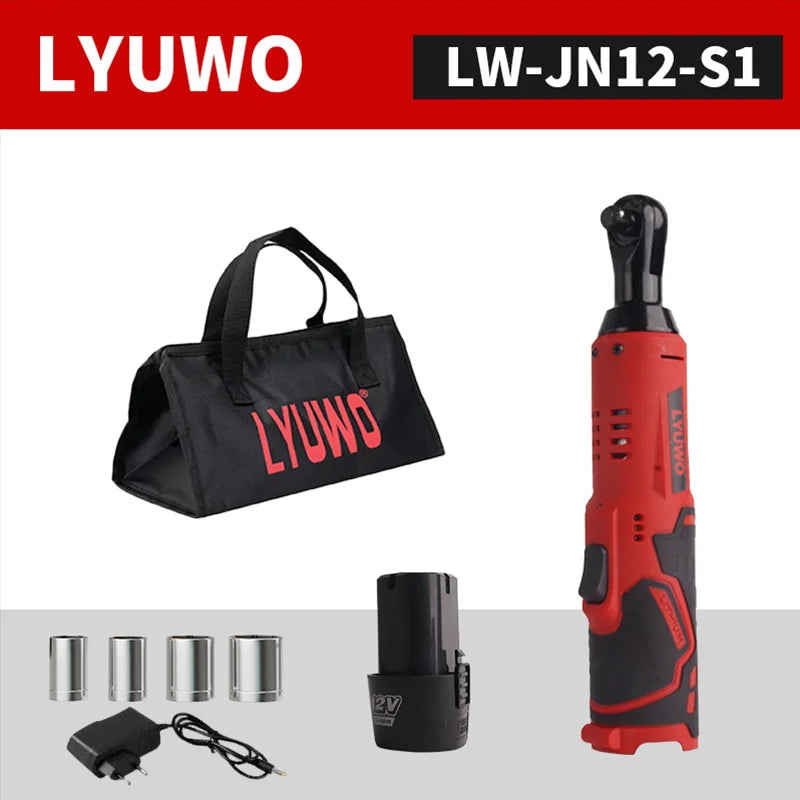 12V Cordless Right Angle Electric Ratchet 45NM 3/8 Inch + FREE Carry case + 4 Sockets FREE