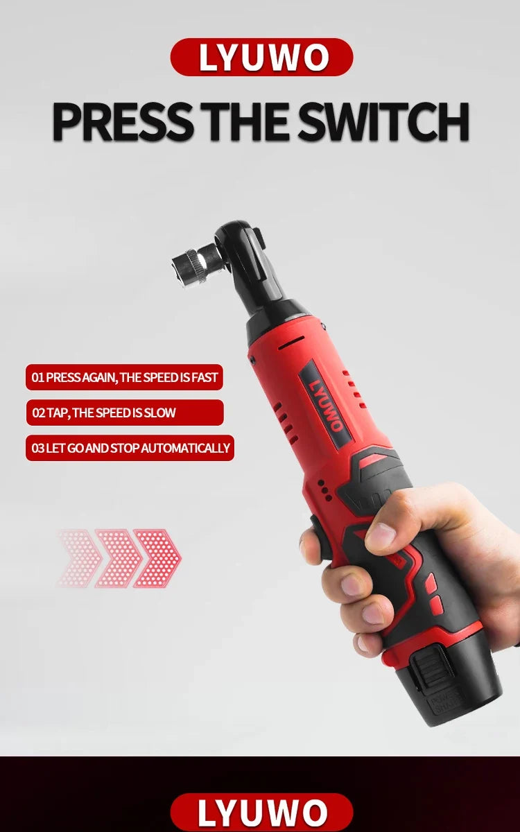 12V Cordless Right Angle Electric Ratchet 45NM 3/8 Inch + FREE Carry case + 4 Sockets FREE