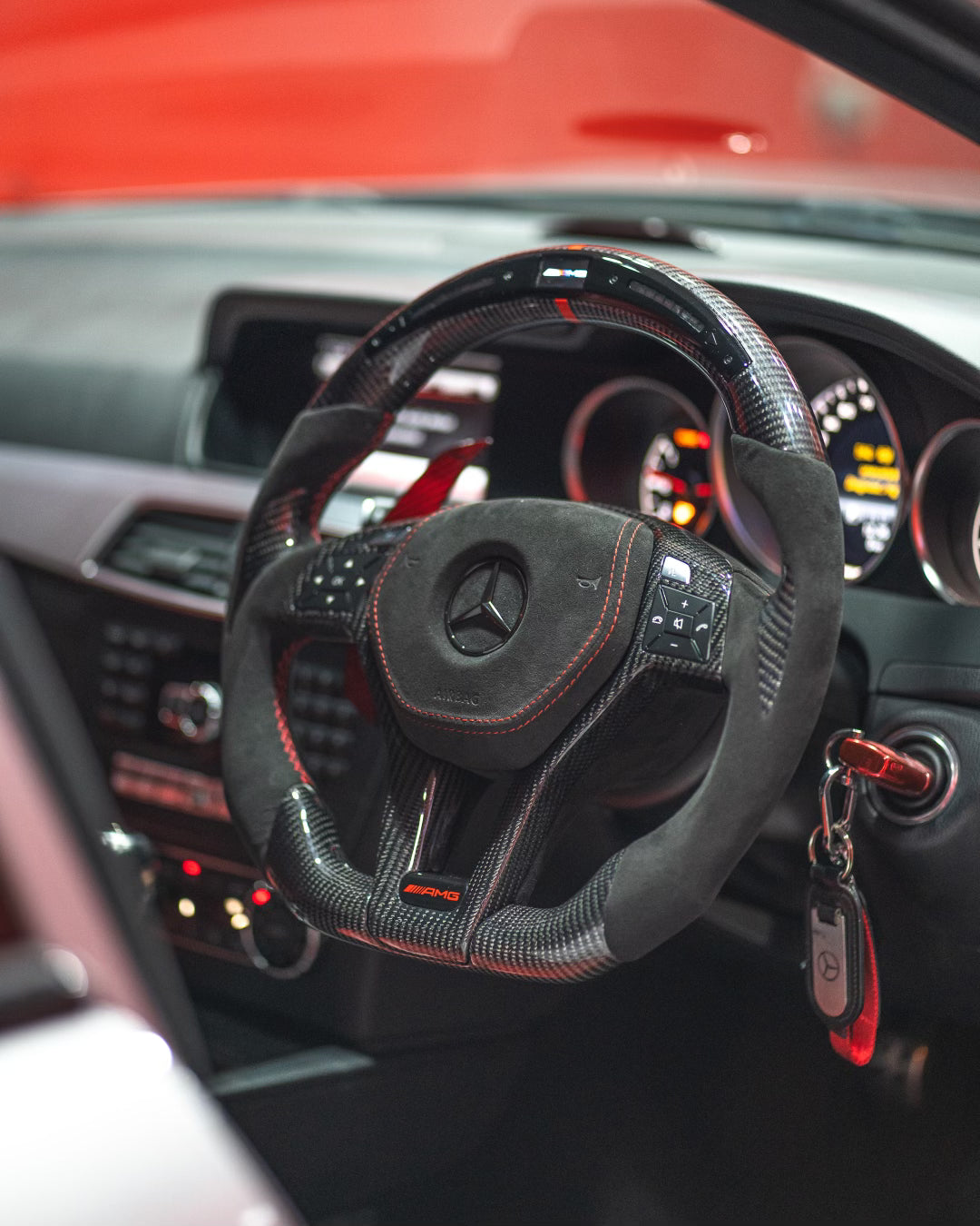 Mercedes W204 C,E Class Carbon Fibre LED Steering Wheel — Addison Auto Retrofits