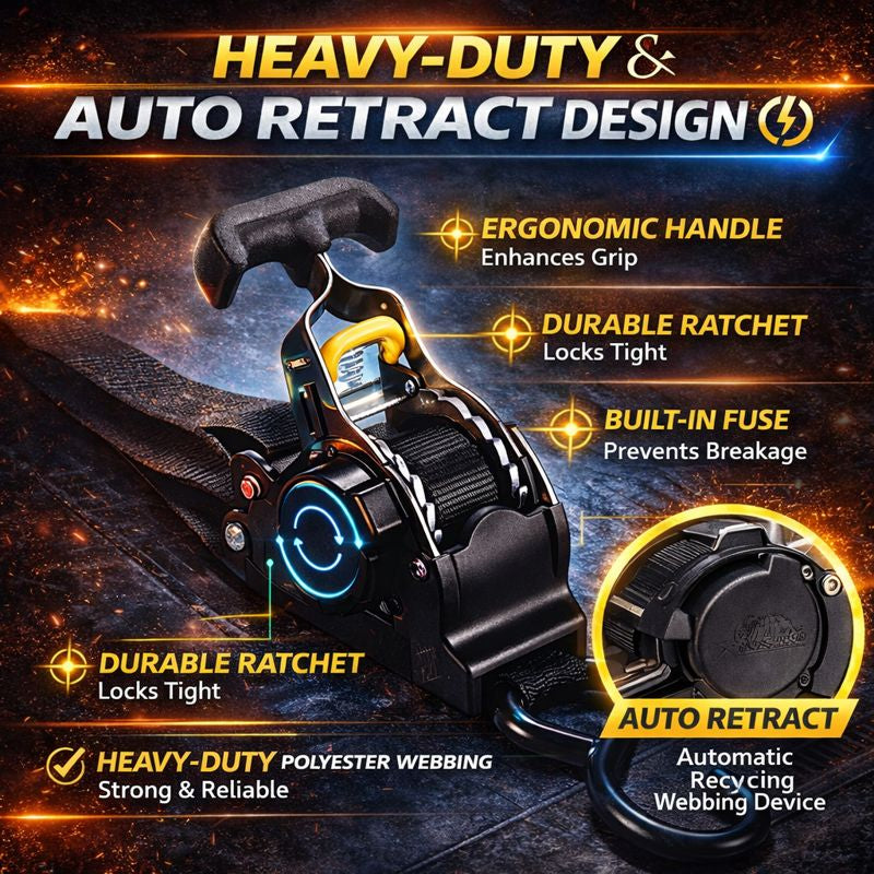 CargoPro™ Auto-Retract Tie-Down Ratchet Straps